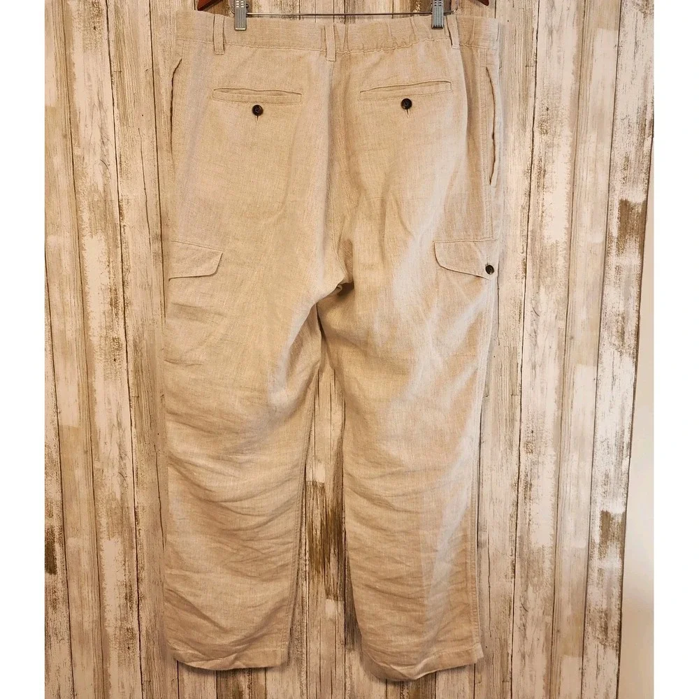 Caribbean Men's Pants Cargo Linen Size 40x32 Beige Beach Lightweight Casual